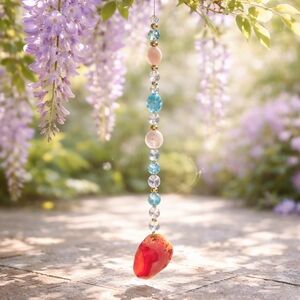 Elegant Multi-Color Beaded Charm Featuring Pink Agate